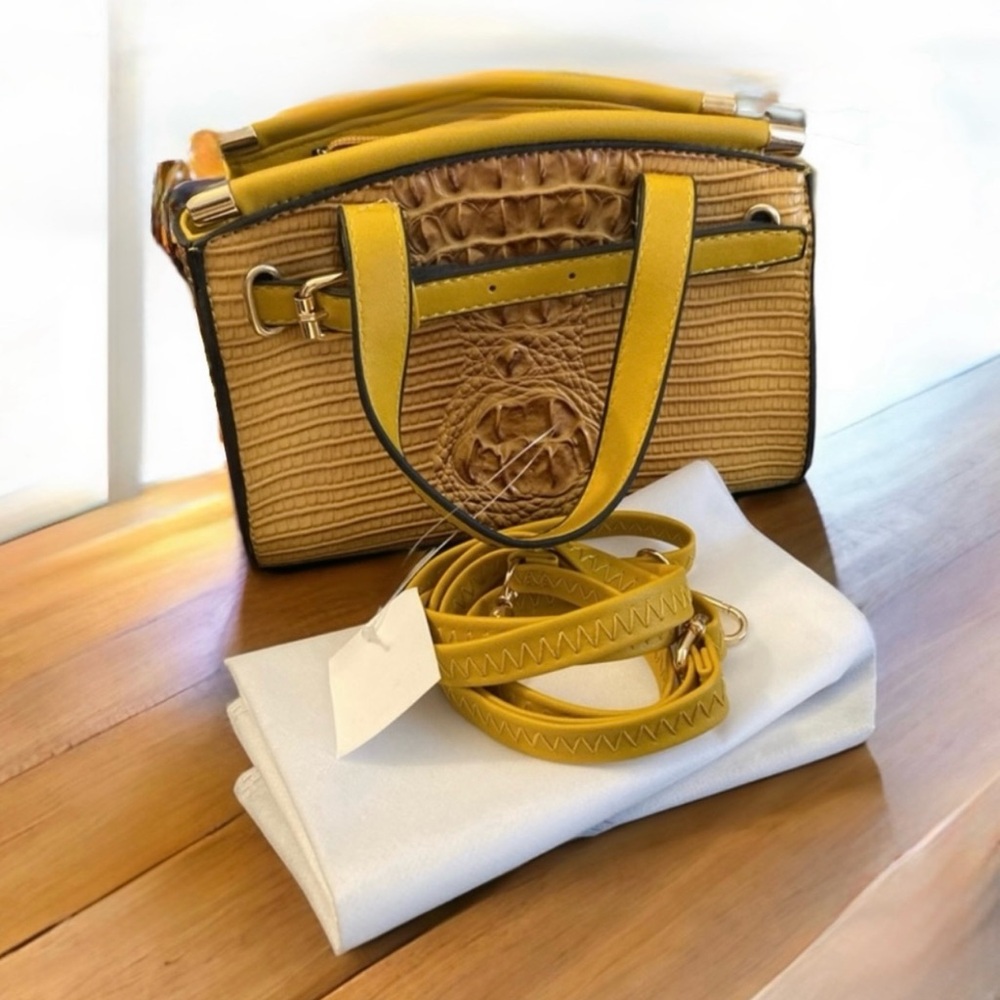 Versona Mini Bag Croc Embossed Crossbody Mustard Yellow Caramel Bag NWT New